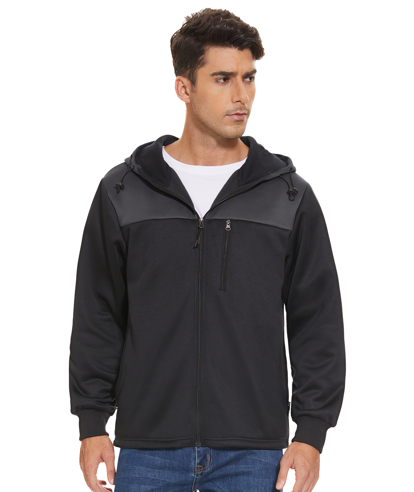 ZITY Men's Full Zipper Long Sleeve Fleece Hoodie-CFMWY00027