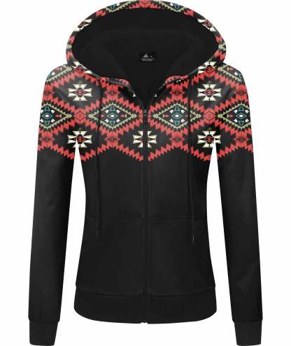 ZITY Women's Full Zipper Printed Fleece Hoodie-CUWFH01092