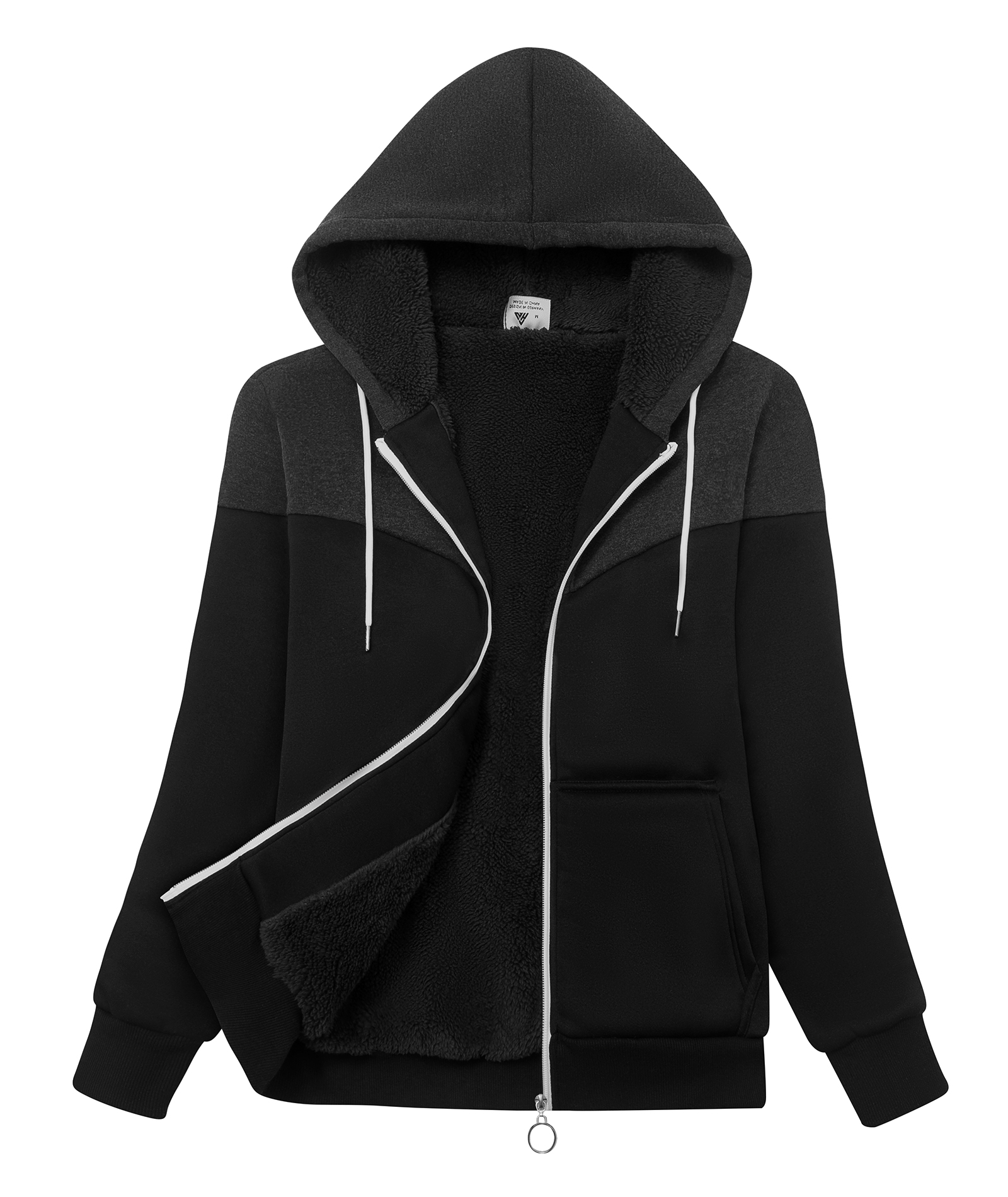 ZITY Women's Drawstring Full Zipper Color Block Fleece Hoodie-CUWFH01387