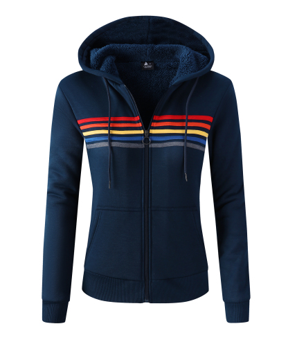 ZITY Women's Long Sleeve Striped Fleece Hoodie-CUWFH01386