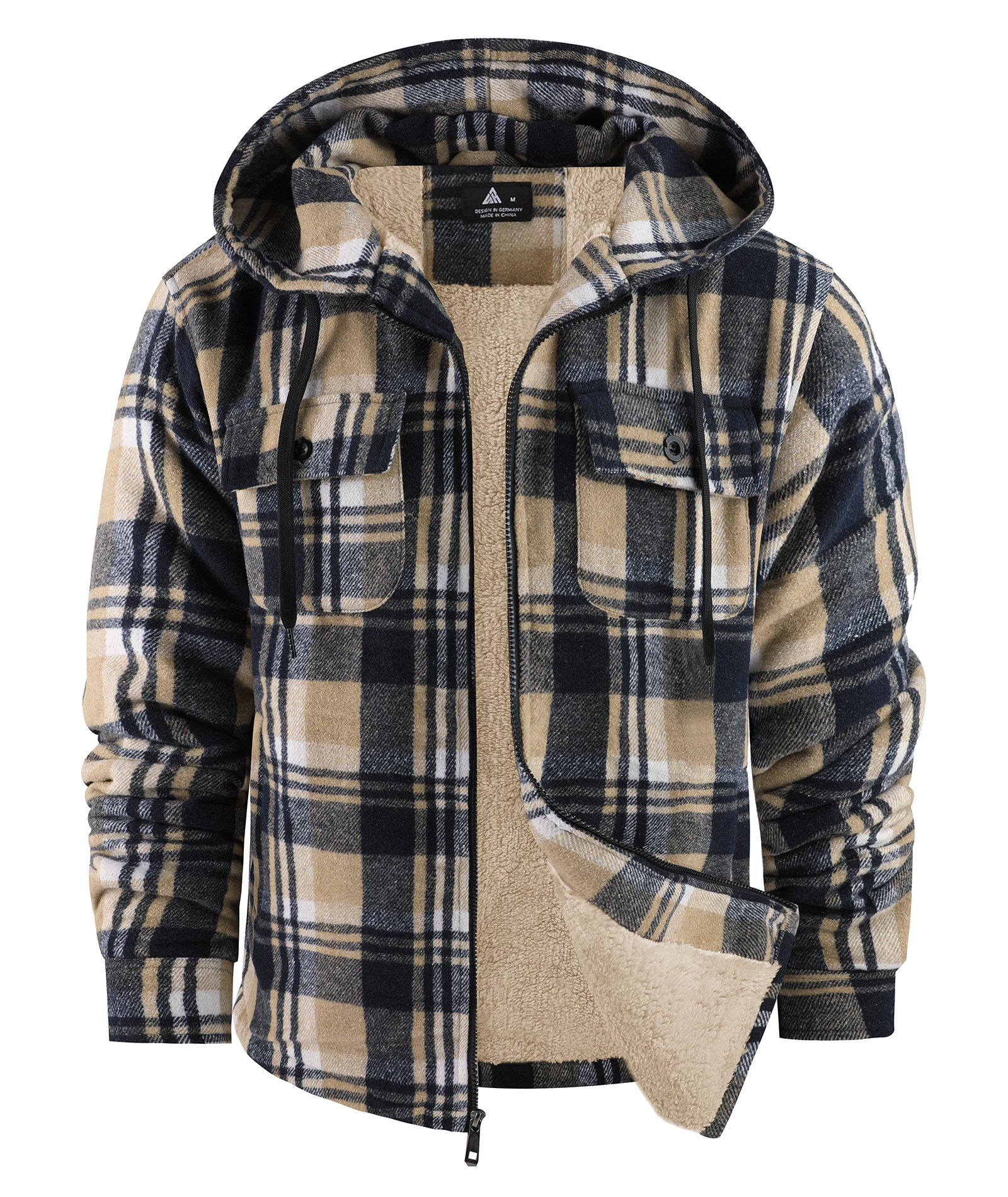 ZITY Men's Long Sleeve Winter Fleece Plaid Hoodie-CUMJA04090