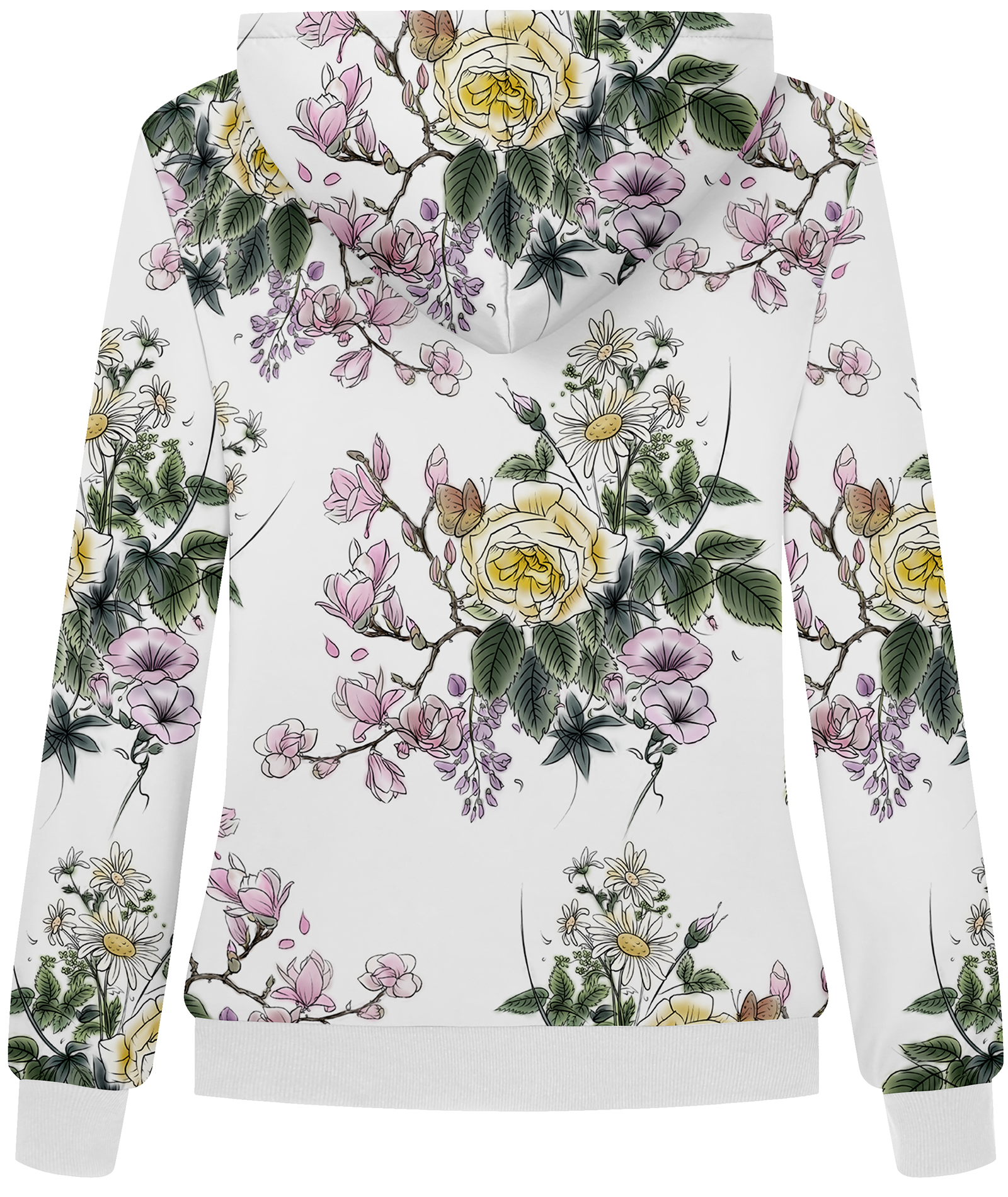 ZITY Women's Full Zipper Flower Print Fleece Hoodie-CUWFH01075