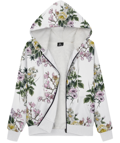 ZITY Women's Full Zipper Flower Print Fleece Hoodie-CUWFH01075