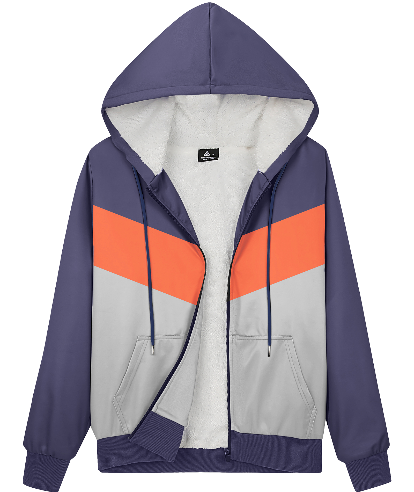 ZITY Women's Color Block Full Zip Up Fleece Hoodie-CUWFH01533