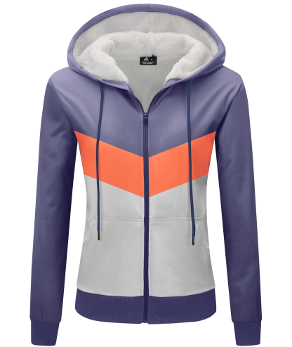 ZITY Women's Color Block Full Zip Up Fleece Hoodie-CUWFH01533
