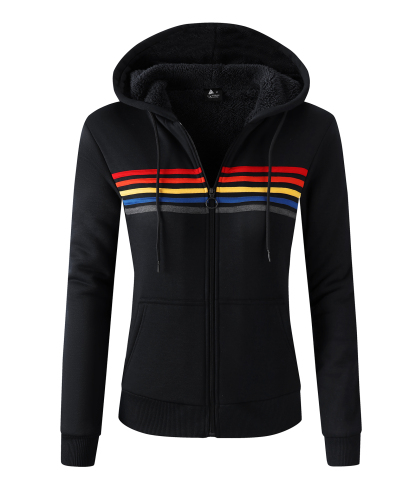 ZITY Women's Long Sleeve Striped Fleece Hoodie-CUWFH01386