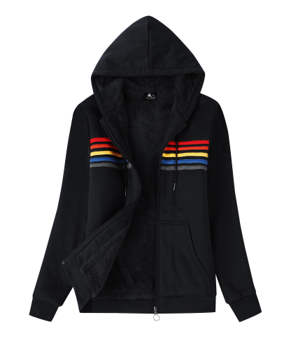 ZITY Women's Long Sleeve Striped Fleece Hoodie-CUWFH01386