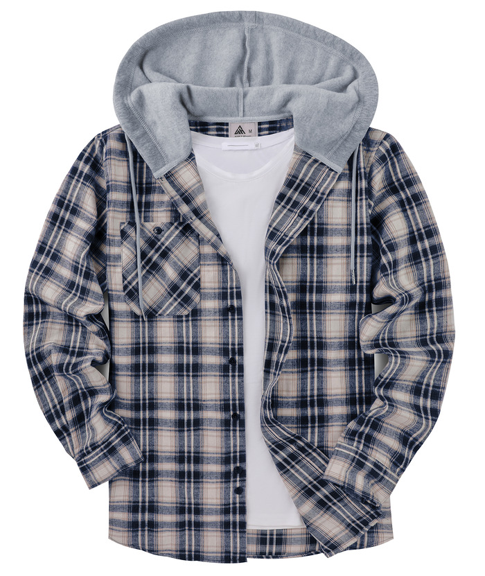 ZITY Men's Plaid Hooded Long Sleeve Button Down Flannel Shirt-ZPK000014 | Zitysports