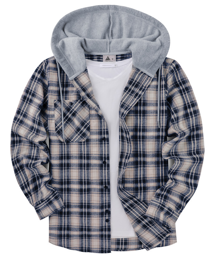 ZITY Men's Plaid Hooded Long Sleeve Button Down Flannel Shirt-ZPK000014 | Zitysports