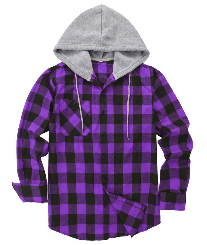 ZITY Men's Plaid Hooded Long Sleeve Button Down Flannel Shirt-ZPK000014 | Zitysports