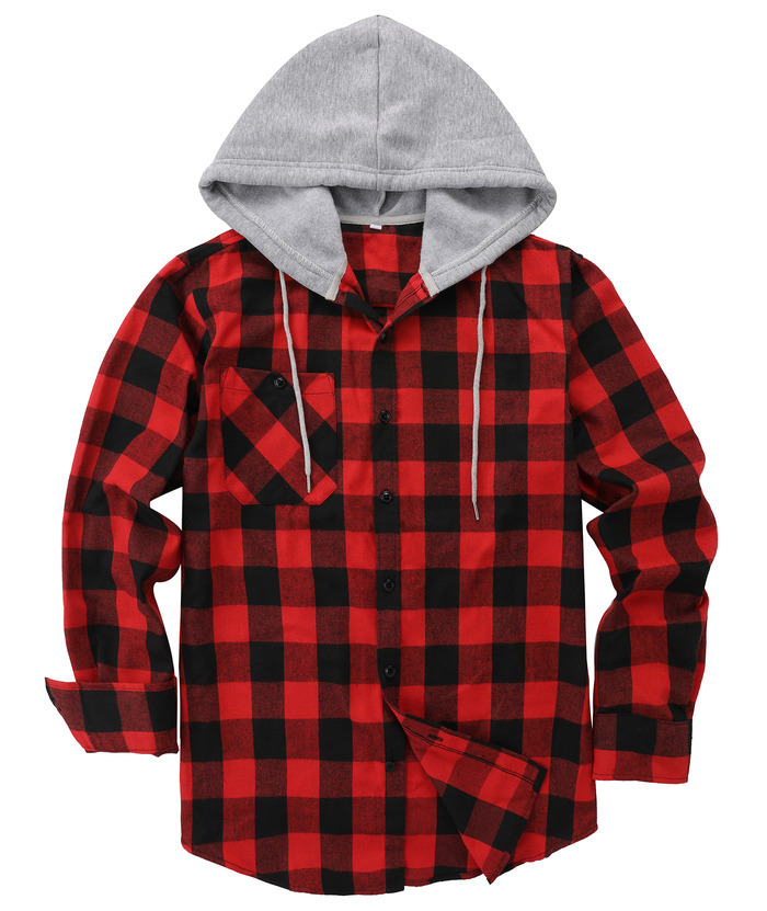 ZITY Men's Plaid Hooded Long Sleeve Button Down Flannel Shirt-ZPK000014 | Zitysports