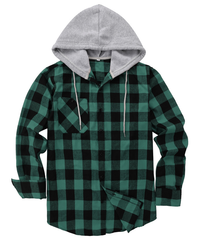 ZITY Men's Plaid Hooded Long Sleeve Button Down Flannel Shirt-ZPK000014 | Zitysports