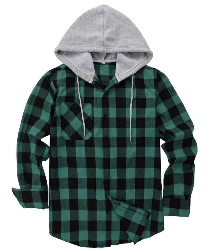 ZITY Men's Plaid Hooded Long Sleeve Button Down Flannel Shirt-ZPK000014 | Zitysports