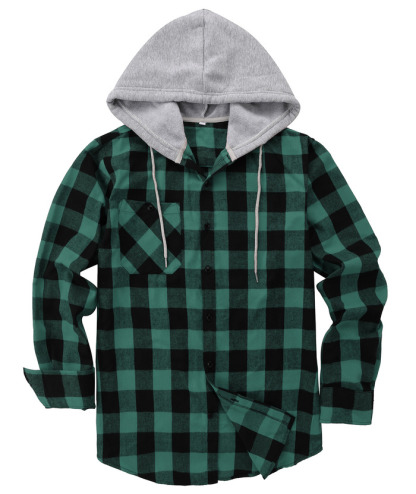 ZITY Men's Plaid Hooded Long Sleeve Button Down Flannel Shirt-ZPK000014 | Zitysports