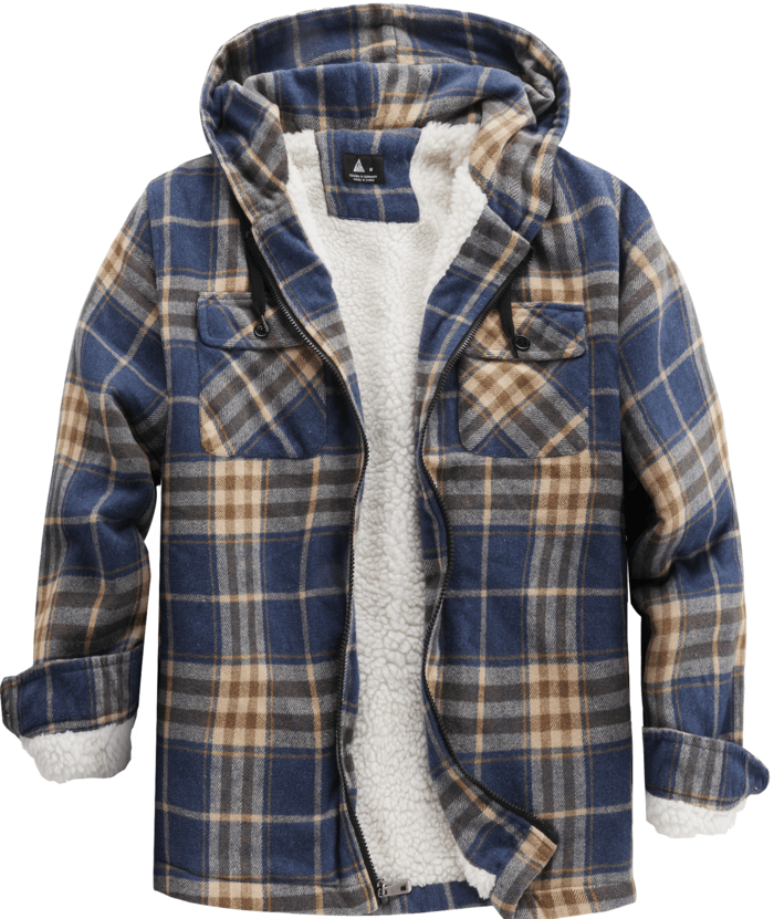 ZITY Men's  Sherpa Lined Soft Warm  Plaid Hooide Jacket-ZPK006045|Zitysports