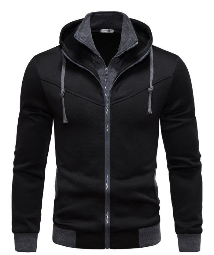Men's Fake Two-Piece Stand Collar Full-Zip Hoodie -DUMFH04828 | Zitysports
