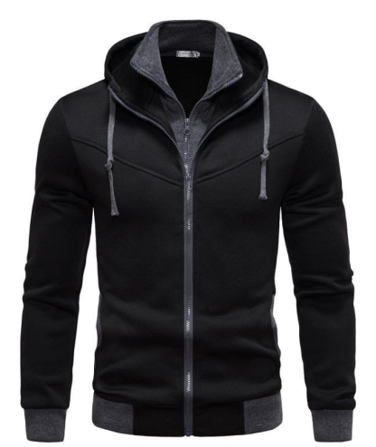 Men's Fake Two-Piece Stand Collar Full-Zip Hoodie -DUMFH04828 | Zitysports