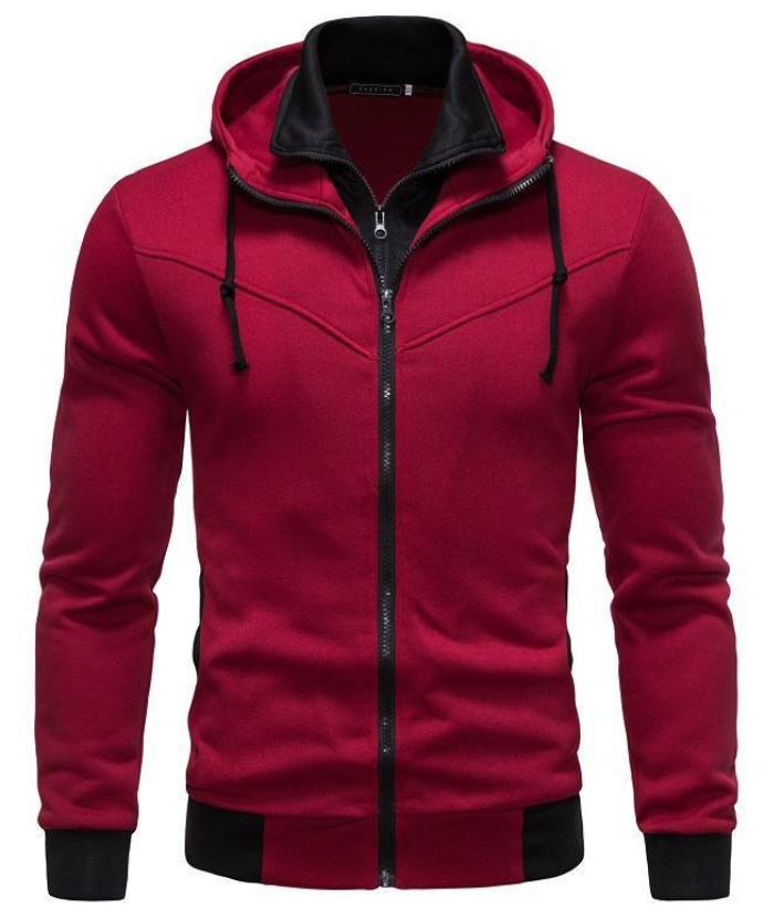 Men's Fake Two-Piece Stand Collar Full-Zip Hoodie -DUMFH04828 | Zitysports