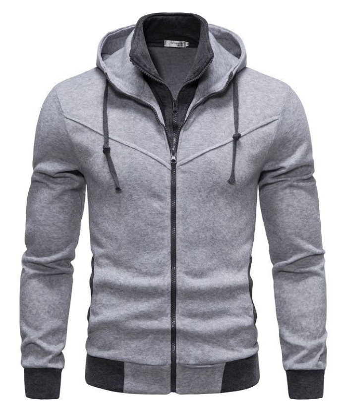 Men's Fake Two-Piece Stand Collar Full-Zip Hoodie -DUMFH04828 | Zitysports