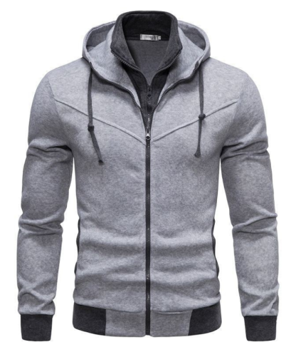 Men's Fake Two-Piece Stand Collar Full-Zip Hoodie -DUMFH04828 | Zitysports