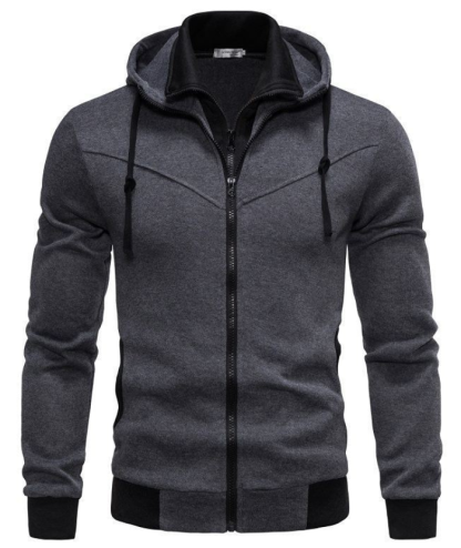 Men's Fake Two-Piece Stand Collar Full-Zip Hoodie -DUMFH04828 | Zitysports