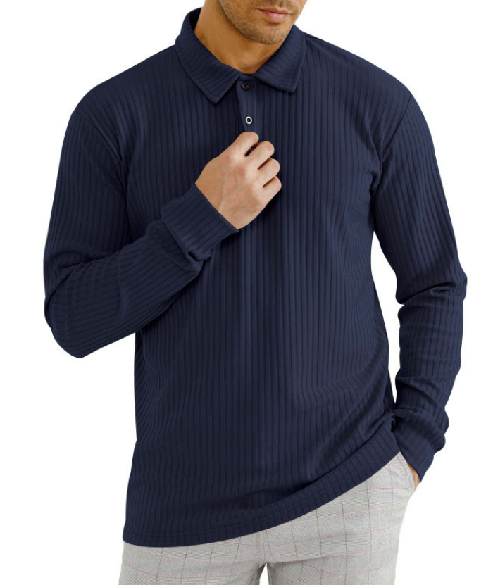 ZITY Men's Solid Color Sports Fitness Vertical Strip Knit Polo Shirt-DUMFH04835 | Zitysports