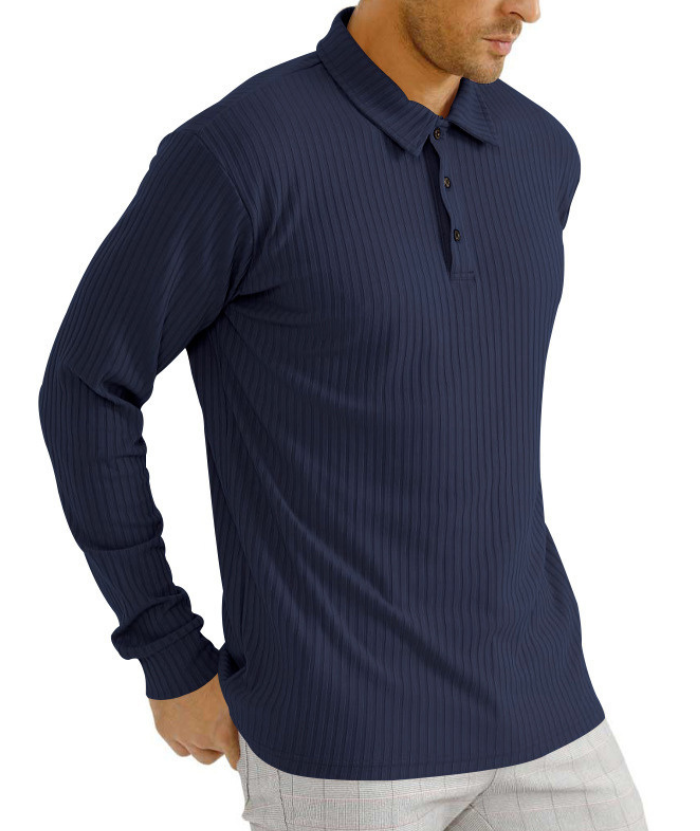 ZITY Men's Solid Color Sports Fitness Vertical Strip Knit Polo Shirt-DUMFH04835 | Zitysports