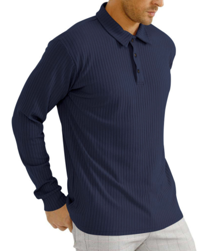ZITY Men's Solid Color Sports Fitness Vertical Strip Knit Polo Shirt-DUMFH04835 | Zitysports