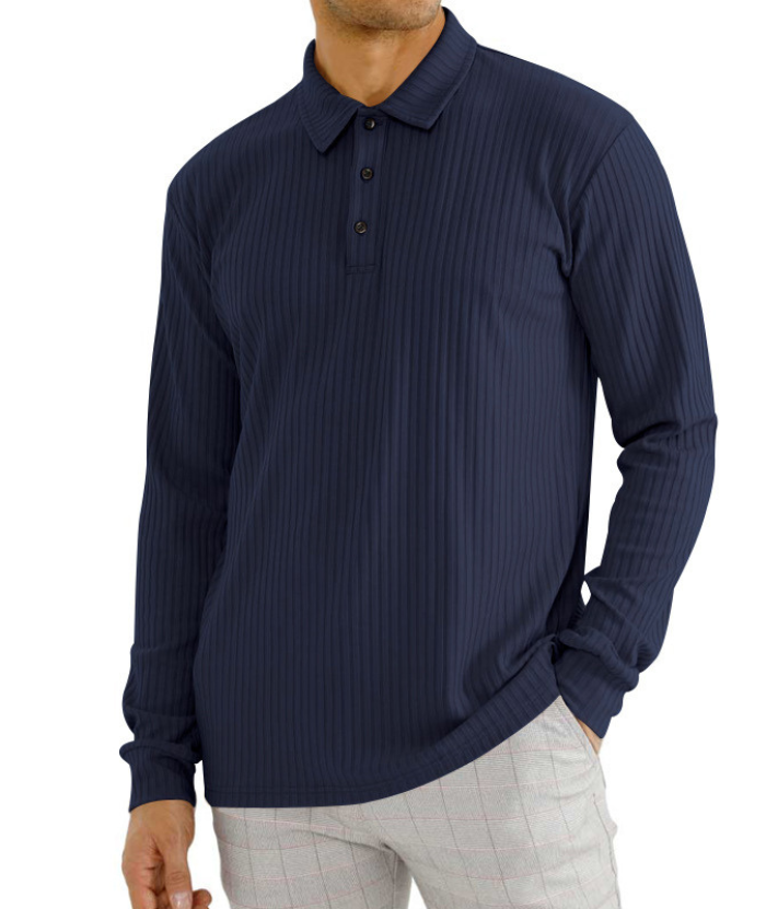 ZITY Men's Solid Color Sports Fitness Vertical Strip Knit Polo Shirt-DUMFH04835 | Zitysports