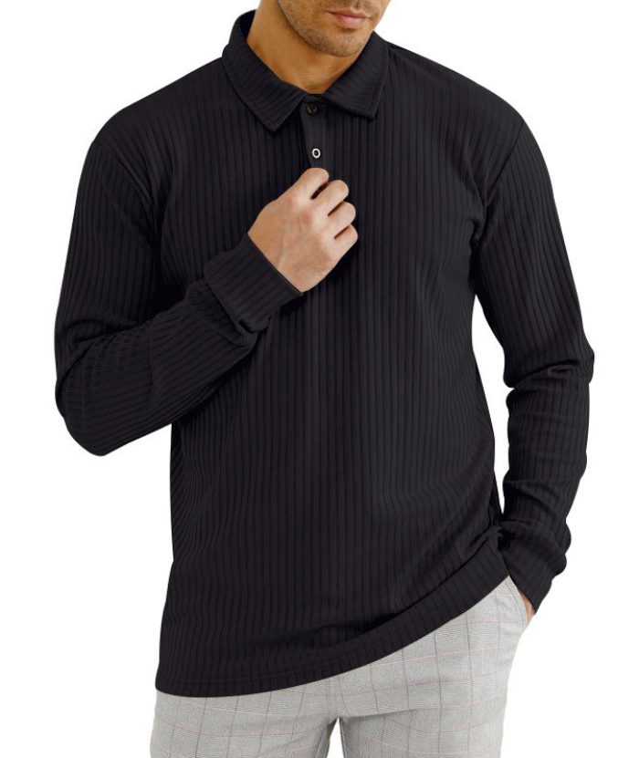 ZITY Men's Solid Color Sports Fitness Vertical Strip Knit Polo Shirt-DUMFH04835 | Zitysports