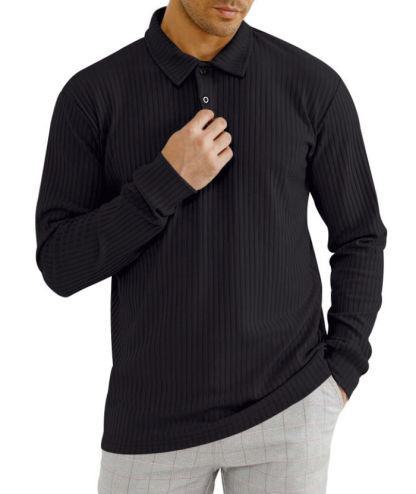 ZITY Men's Solid Color Sports Fitness Vertical Strip Knit Polo Shirt-DUMFH04835 | Zitysports