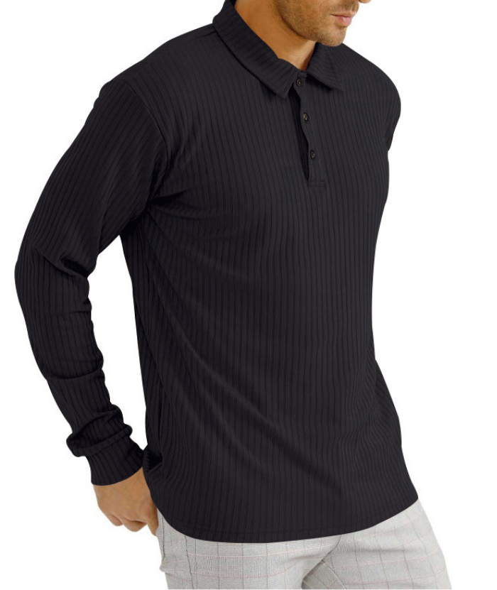 ZITY Men's Solid Color Sports Fitness Vertical Strip Knit Polo Shirt-DUMFH04835 | Zitysports
