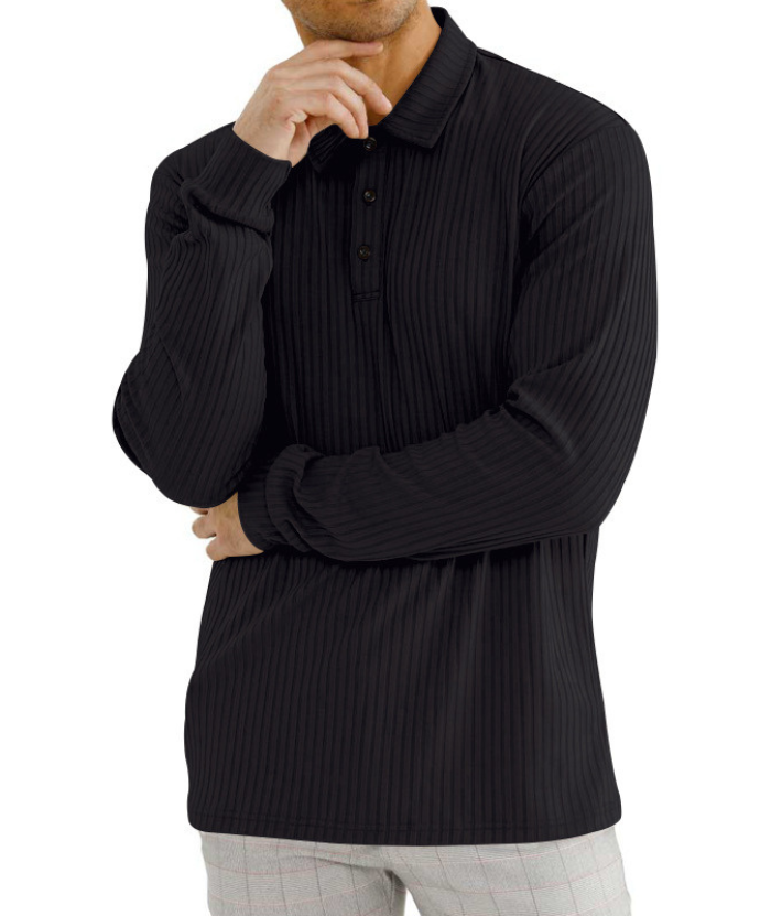 ZITY Men's Solid Color Sports Fitness Vertical Strip Knit Polo Shirt-DUMFH04835 | Zitysports