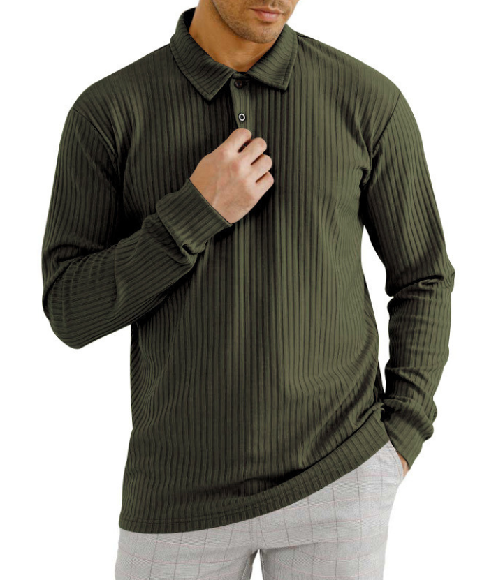 ZITY Men's Solid Color Sports Fitness Vertical Strip Knit Polo Shirt-DUMFH04835 | Zitysports