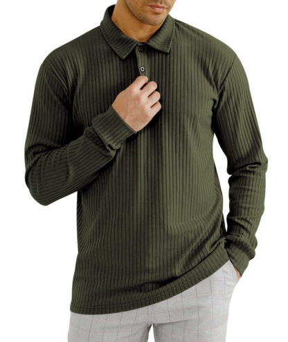 ZITY Men's Solid Color Sports Fitness Vertical Strip Knit Polo Shirt-DUMFH04835 | Zitysports