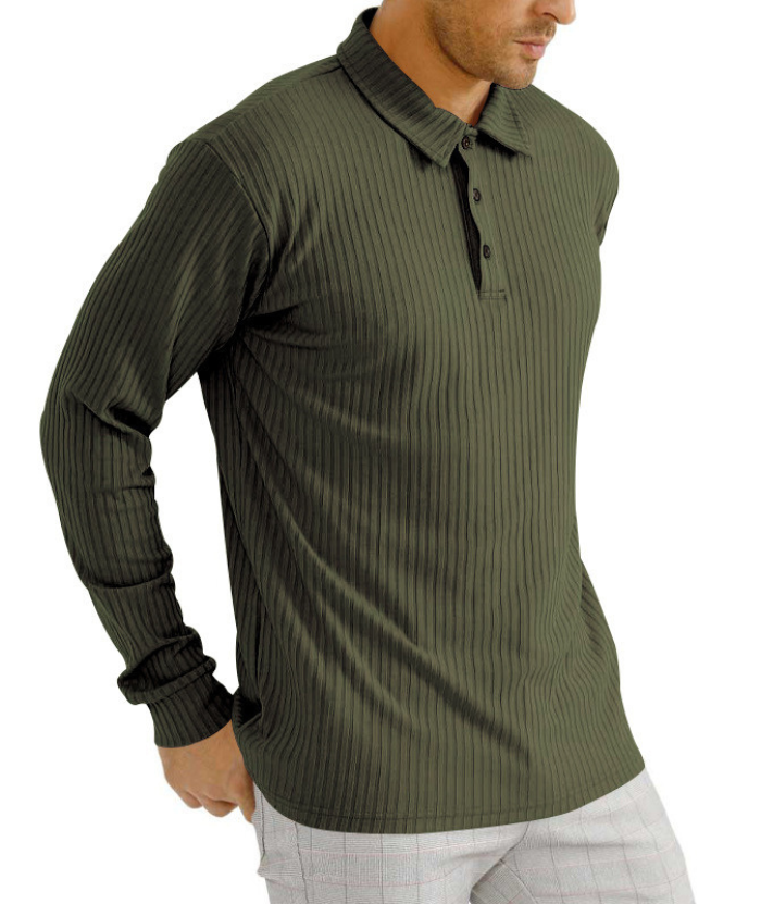 ZITY Men's Solid Color Sports Fitness Vertical Strip Knit Polo Shirt-DUMFH04835 | Zitysports