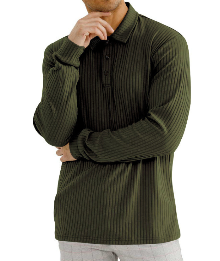 ZITY Men's Solid Color Sports Fitness Vertical Strip Knit Polo Shirt-DUMFH04835 | Zitysports