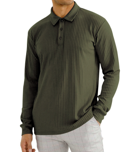 ZITY Men's Solid Color Sports Fitness Vertical Strip Knit Polo Shirt-DUMFH04835 | Zitysports