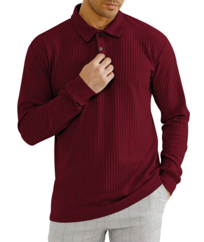 ZITY Men's Solid Color Sports Fitness Vertical Strip Knit Polo Shirt-DUMFH04835 | Zitysports