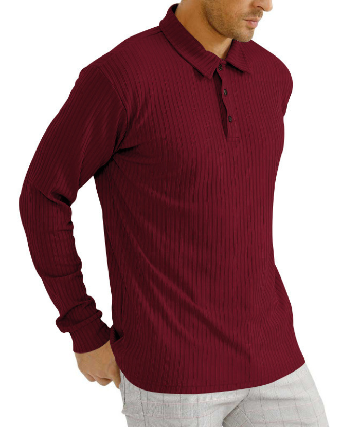ZITY Men's Solid Color Sports Fitness Vertical Strip Knit Polo Shirt-DUMFH04835 | Zitysports