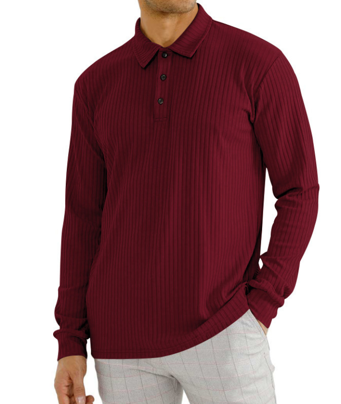 ZITY Men's Solid Color Sports Fitness Vertical Strip Knit Polo Shirt-DUMFH04835 | Zitysports