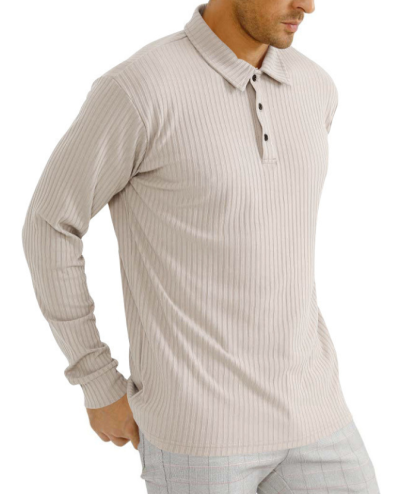 ZITY Men's Solid Color Sports Fitness Vertical Strip Knit Polo Shirt-DUMFH04835 | Zitysports