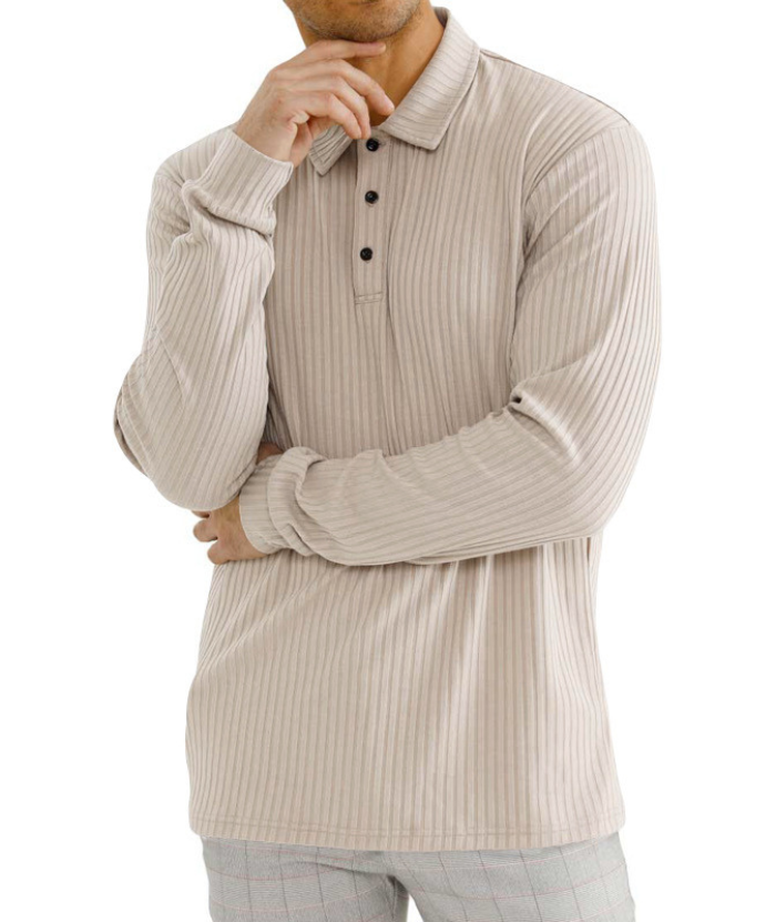 ZITY Men's Solid Color Sports Fitness Vertical Strip Knit Polo Shirt-DUMFH04835 | Zitysports