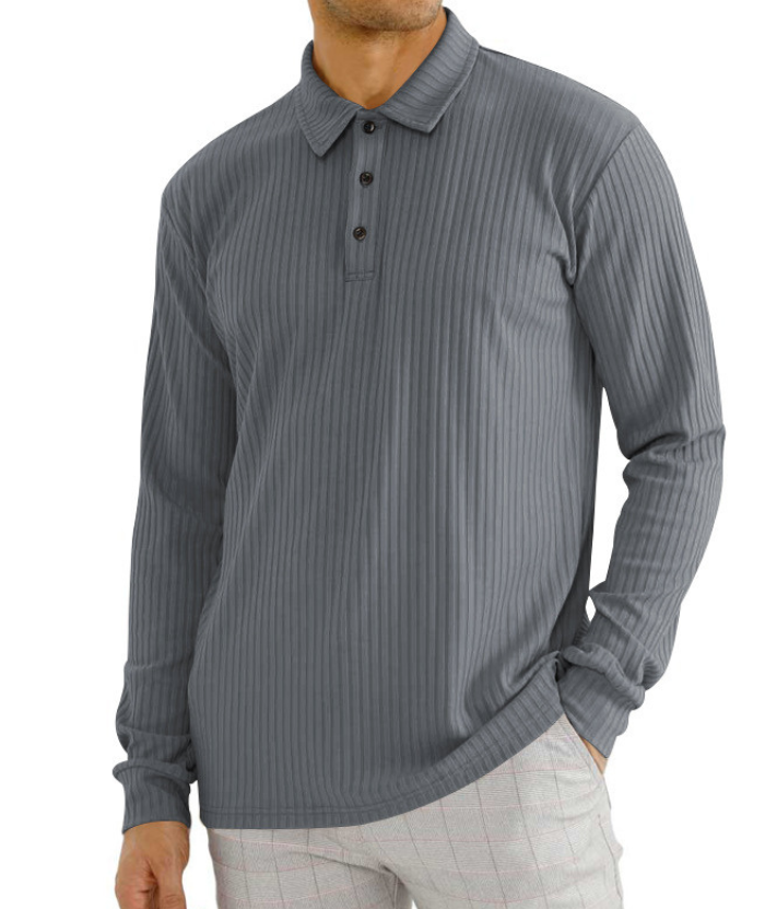 ZITY Men's Solid Color Sports Fitness Vertical Strip Knit Polo Shirt-DUMFH04835 | Zitysports