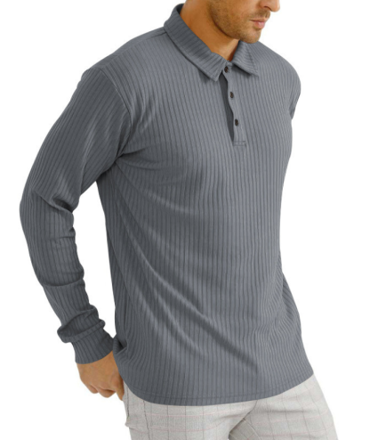 ZITY Men's Solid Color Sports Fitness Vertical Strip Knit Polo Shirt-DUMFH04835 | Zitysports