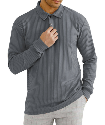 ZITY Men's Solid Color Sports Fitness Vertical Strip Knit Polo Shirt-DUMFH04835 | Zitysports