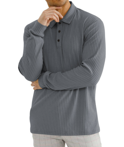 ZITY Men's Solid Color Sports Fitness Vertical Strip Knit Polo Shirt-DUMFH04835 | Zitysports