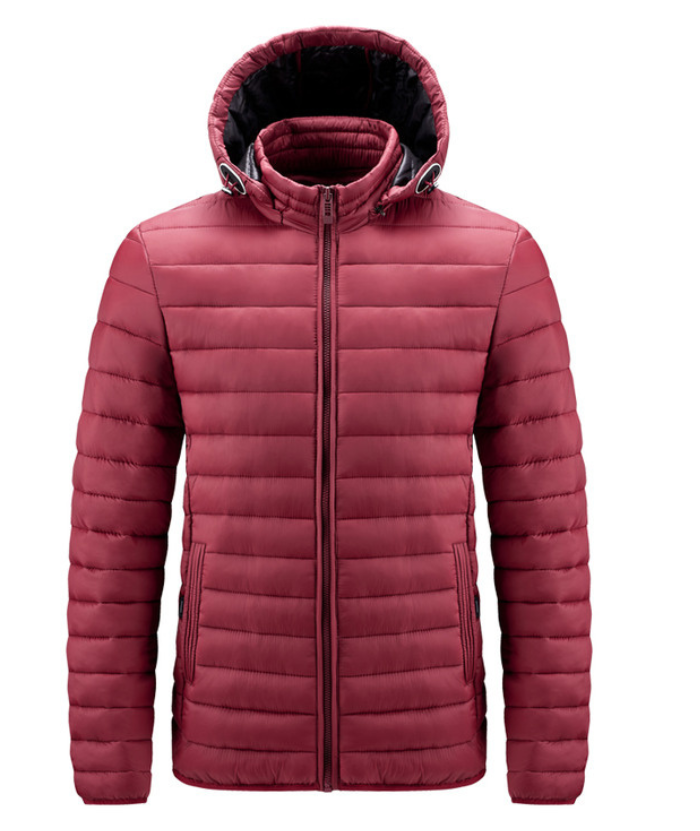 Red Men's Waterproof Lightweight Removable Hooded Puffer Jacket-2109