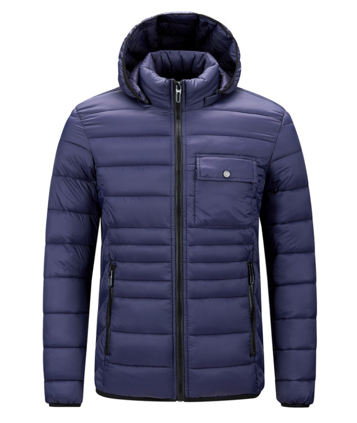ZITY Men's Chest Pocket Hooded Puffer Jacket M-6XL-22906 Blue Front | Zitysports