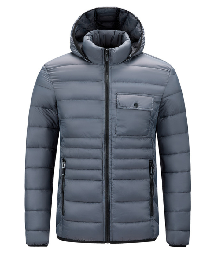 ZITY Men's Chest Pocket Hooded Puffer Jacket M-6XL-22906 Grey Front | Zitysports